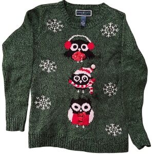 Karen Scott Petites Green Owl Christmas‎ Sweater Women's PP